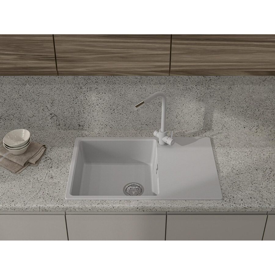 Кухонная мойка GRANFEST URBAN 678L gray 1-чаша+крыло 780*490мм, монтаж: врезной, материал: кварц, цвет: серый — изображение 3