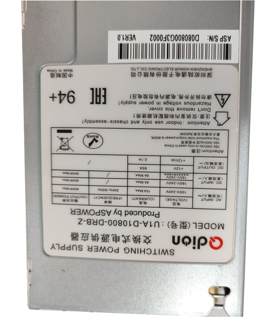 Блок питания серверный/ Server power supply Qdion Model U1A-D10800-DRB-Z P/N:99MAD10800I1170119 CRPS 1U Module 800W Efficiency 94+, Gold Finger (option), Cable connector: C14 — изображение 2