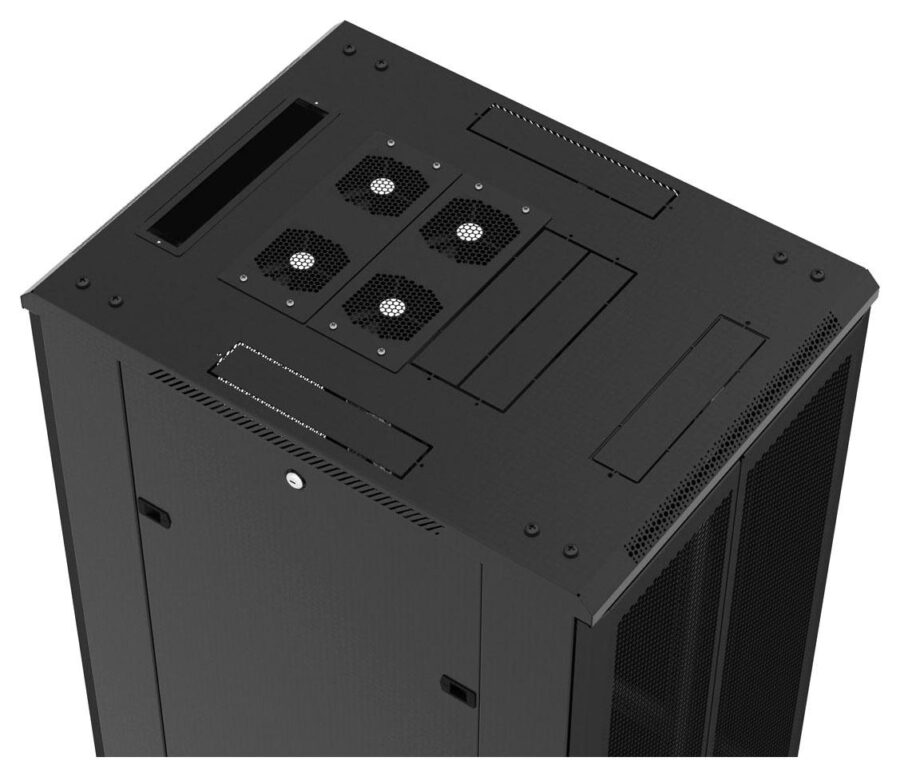 Шкаф коммутационный Hyperline (TTBR-2266-AS-RAL9004) напольный 22U 600x600мм пер.дв.стекл задн.дв.спл.стал.лист 2 бок.пан. 800кг черный 510мм 1166мм IP20 сталь — изображение 2