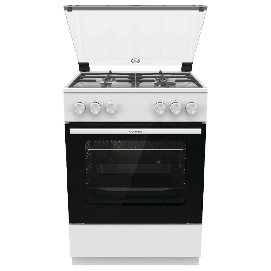 Газовая плита Gorenje/ Газовая плита Gorenje, автоматический электроподжиг варочной поверхности и духовки, чугунные решетки, цвет белый