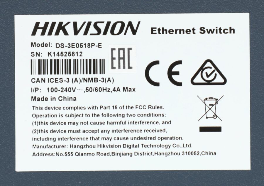 Коммутатор Hikvision DS-3E0518P-E 17x1Гбит/с 1SFP 16PoE+ 230W неуправляемый — изображение 3