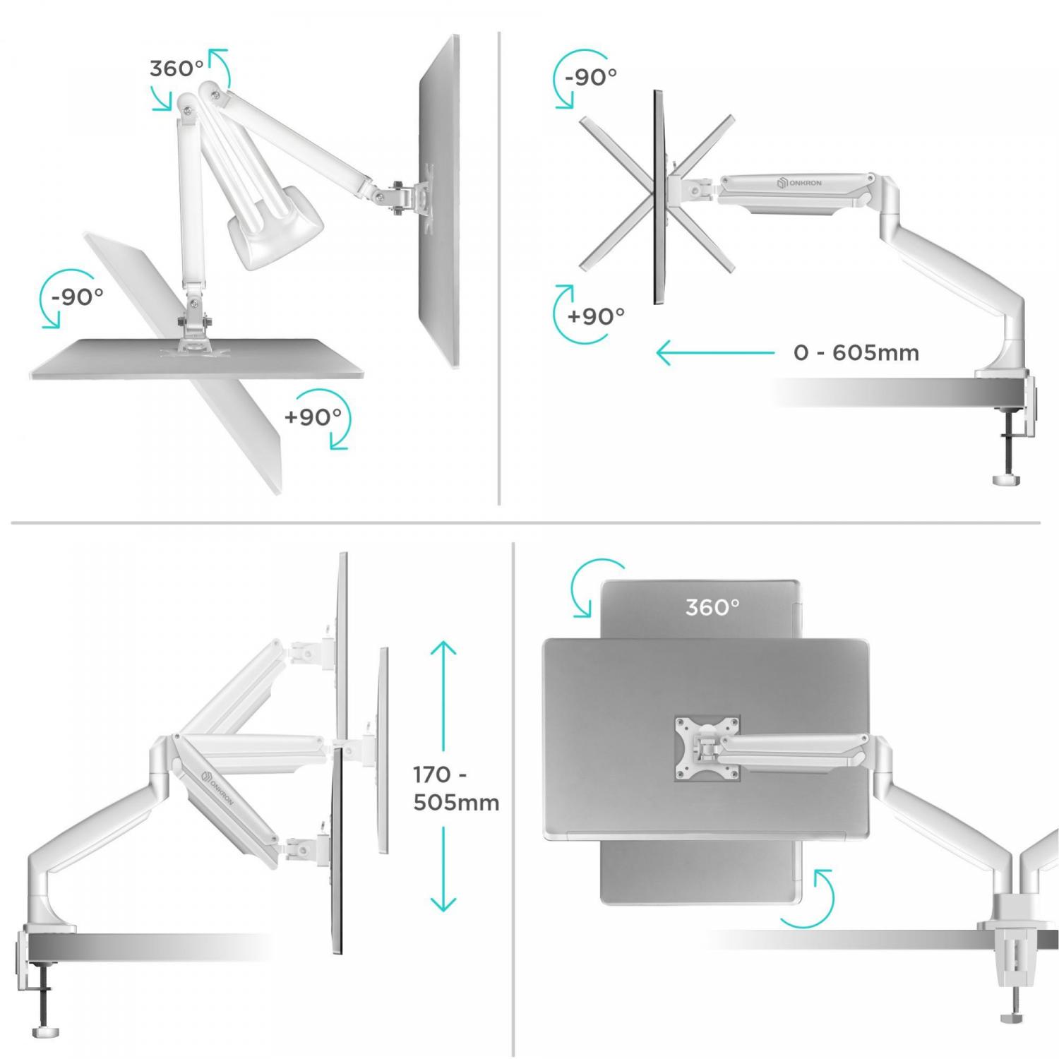 Кронштейн для мониторов Onkron G200 белый 13"-32" макс.18кг настольный поворот и наклон верт.перемещ. — изображение 2