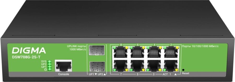 Коммутатор Digma DSW708G-2S-T (L2+) 8x1Гбит/с 2SFP управляемый — изображение 2