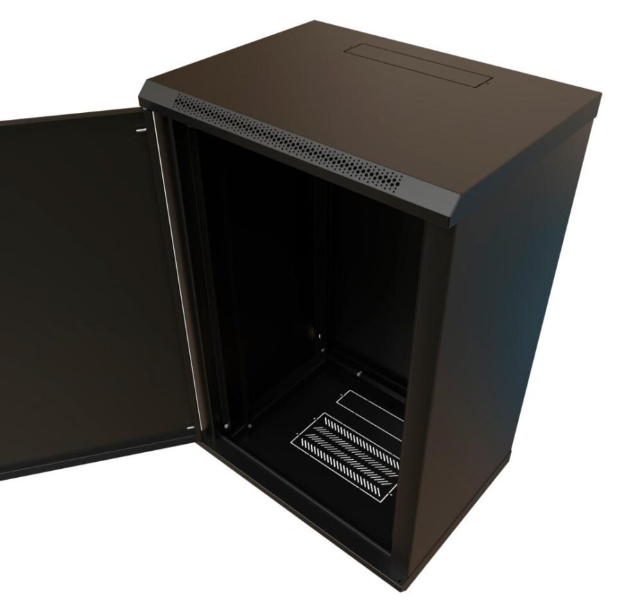 Шкаф коммутационный WRline (WR-TW-1845-SR-RAL9004) настенный 18U 600x450мм пер.дв.металл 2 бок.пан. направл.под винты 60кг черный 370мм 908мм IP20 сталь — изображение 4
