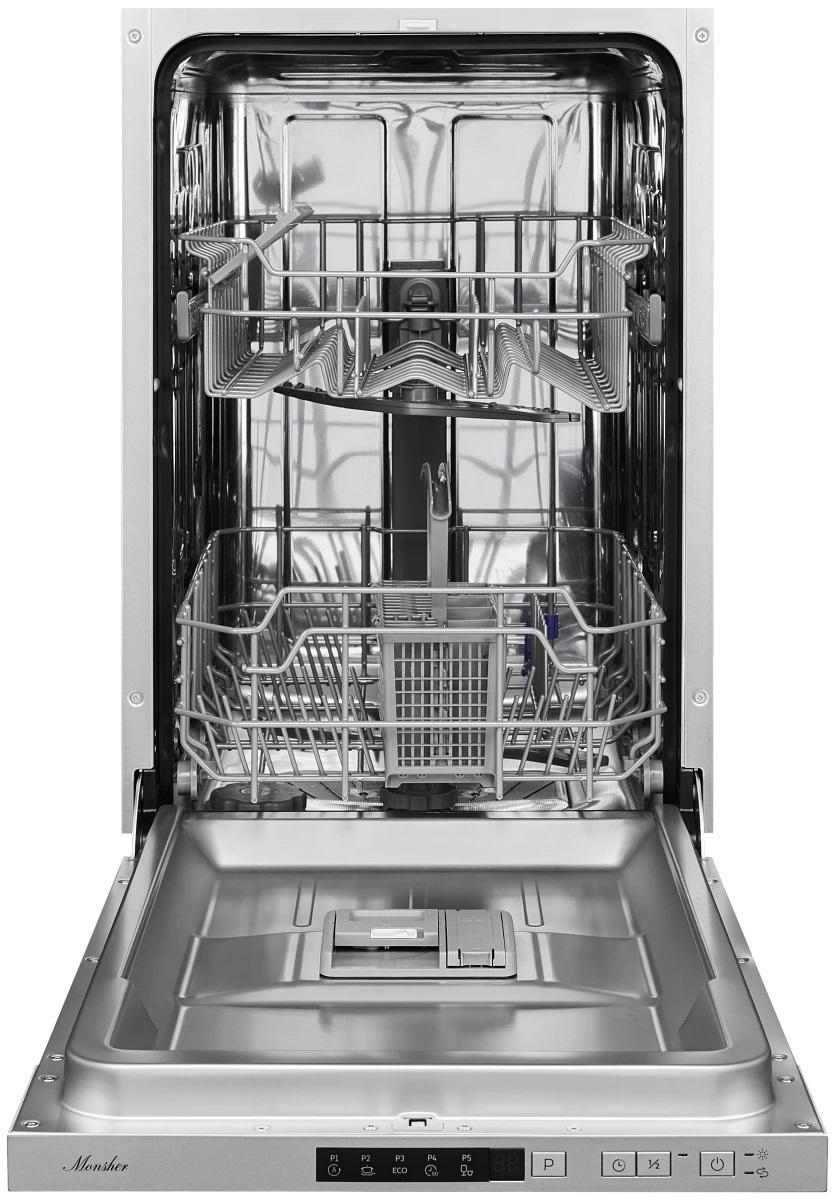 Встраиваемая посудомоечная машина MONSHER/ Посудомоечная машина полностью встраиваемая,  ширина 45 см, Количество корзин: 3, 9 комплектов посуды, Кнопочное управление, Отсрочка старта 1-24 часов, 5 программ: Авто. Интенсивная, ЭКО, 90 мин, Быстрая, Полови