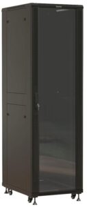 Купить Шкаф серверный Hyperline (TTBR-4261-AS-RAL9004) напольный 42U 600x1000мм пер.дв.стекл задн.дв.спл.стал.лист 2 бок.пан. 800кг черный 910мм 2055мм IP20 сталь - 4D-14082393 из реестра по лучшей цене