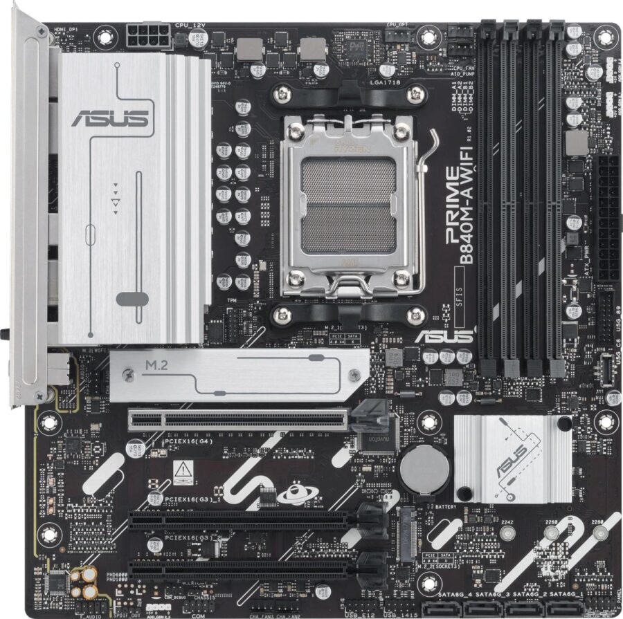 Материнская плата Asus PRIME B840M-A WIFI SocketAM5 AMD B840 4xDDR5 mATX AC`97 8ch(7.1) 2.5Gg RAID+HDMI+DP — изображение 2