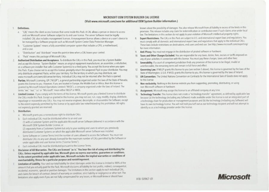 ПО Microsoft Windows Server CAL 2022 English 1pk DSP OEI 5 Clt User CAL (R18-06466) — изображение 3
