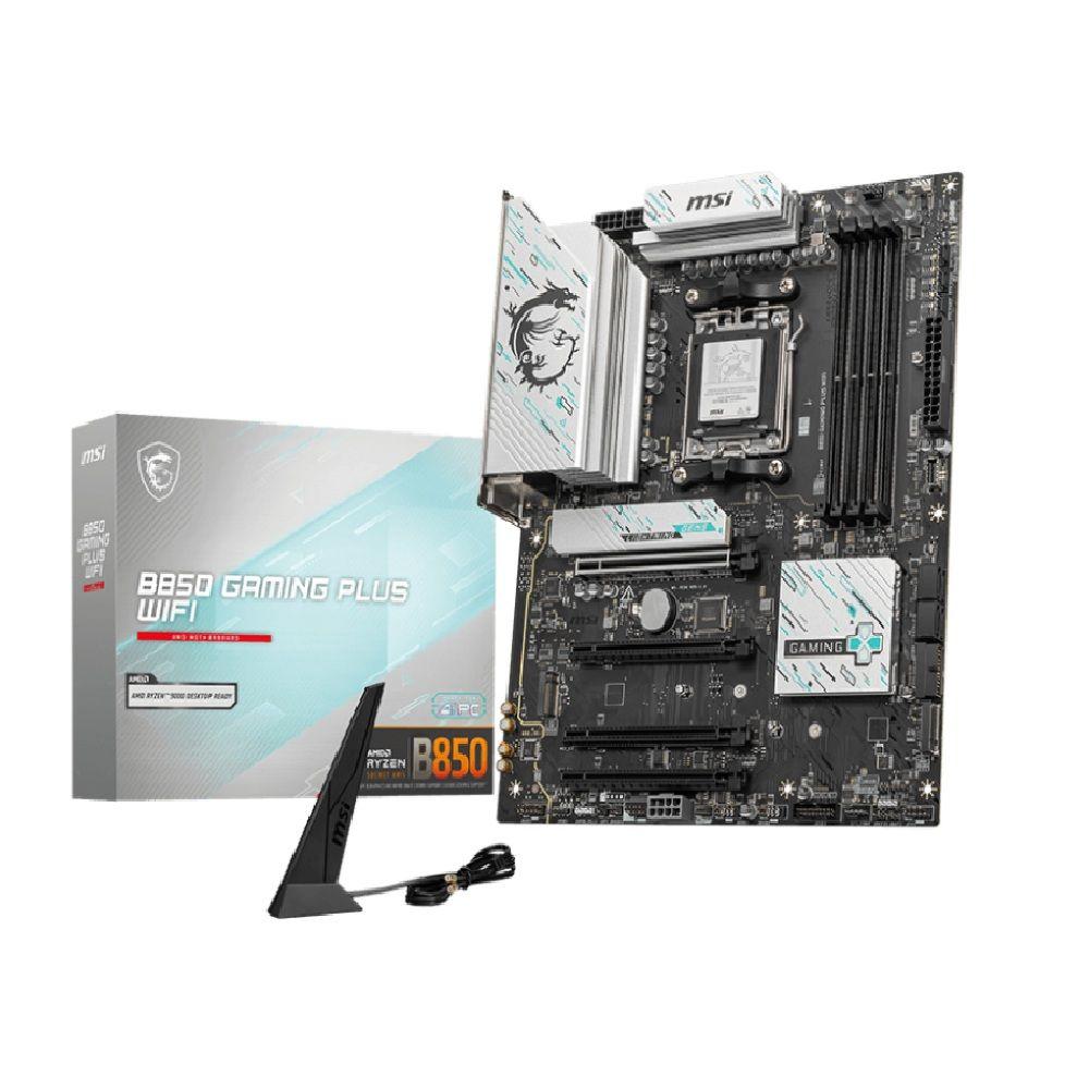Материнская плата MSI B850 GAMING PLUS WIFI B850, AM5, 4*DDR5, 4*PCIEx16, 3*M.2, 3*TypeC, 1*USB3.2Gen2, 5*USB3.2Gen1, 8*USB2.0, 4*SATA3.0, 5G, DP, ATX, RTL