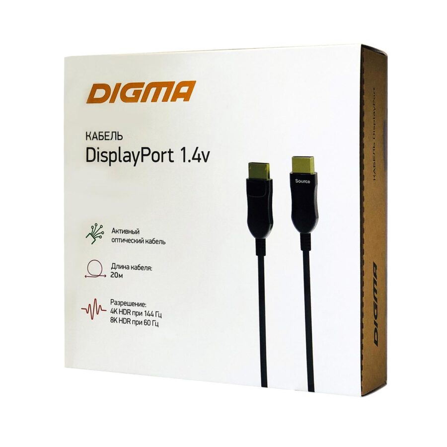 Кабель аудио-видео Digma 1.4v AOC DisplayPort (m)/DisplayPort (m) 20м. позолоч.конт. черный (BHP DP 1.4-20) — изображение 3