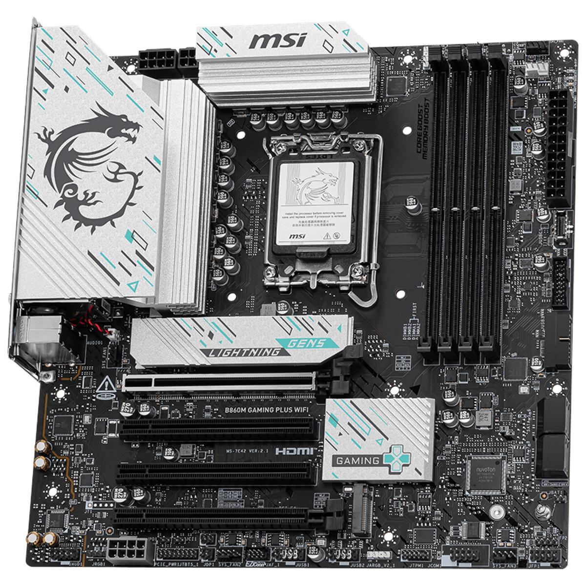 Материнская плата MSI B860M GAMING PLUS WIFI B860, LGA1851, 4*DDR5, 4*PCIEx16, 3*M.2, 1*TypeC, 1*USB3.2Gen2, 5*USB3.2Gen1, 6*USB2.0, 4*SATA3.0, 5G, Type-C(DP), DP, HDMI, M-ATX, RTL — изображение 4