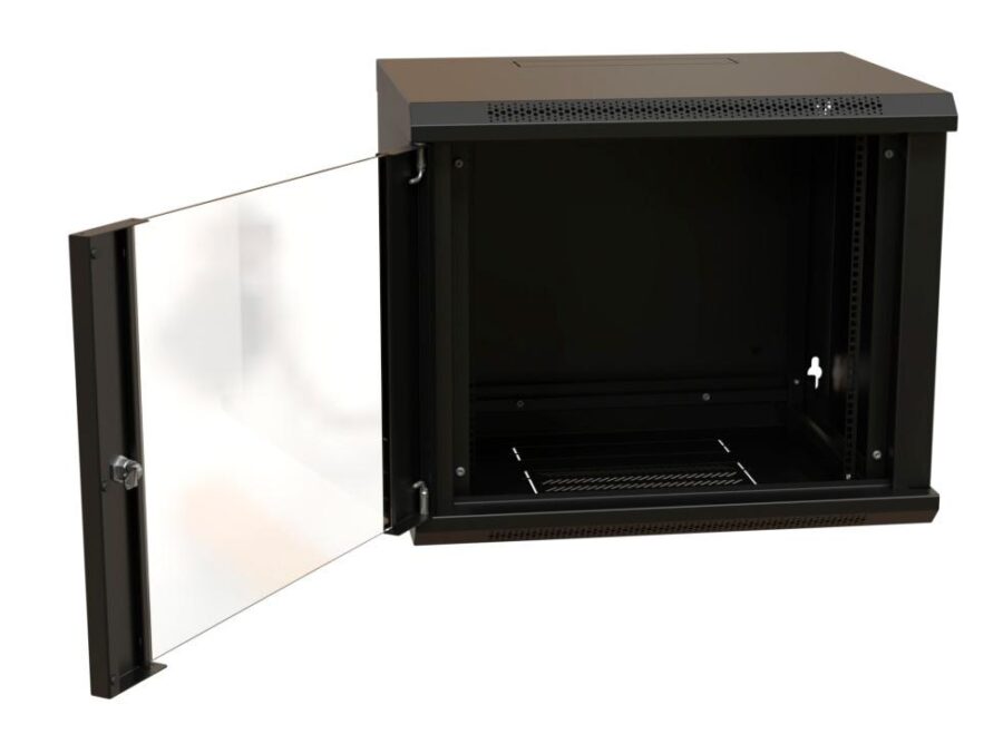 Шкаф коммутационный WRline (WR-TW-1266-GP-RAL9004) настенный 12U 600x600мм пер.дв.стекл 2 бок.пан. направл.под винты 60кг черный 500мм 650мм IP20 сталь — изображение 3