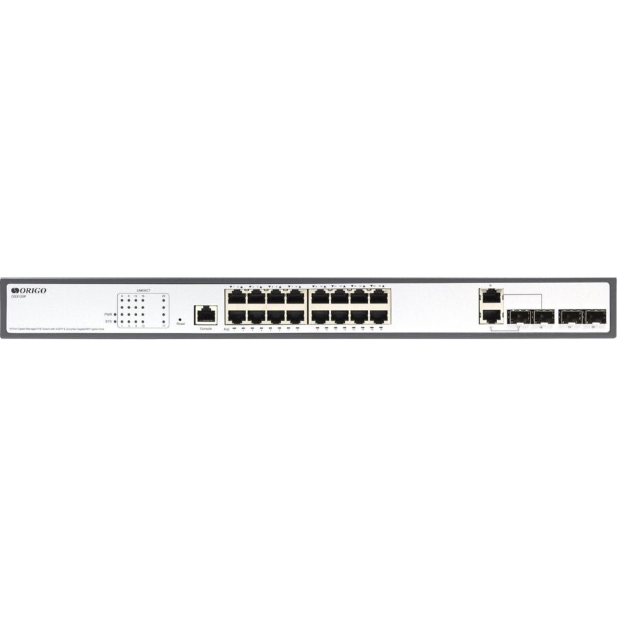 Коммутатор/ Managed L2 Switch 16x1000Base-T PoE, 2x1000Base-X SFP, 2xCombo 1000Base-T/SFP, PoE Budget 250W, RJ45 Console, 19" w/brackets