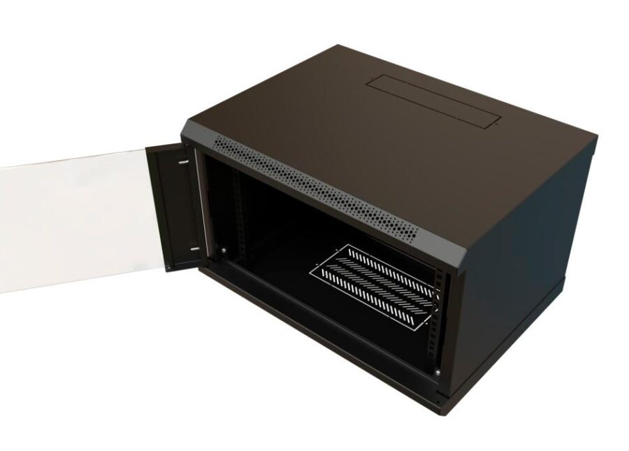 Шкаф коммутационный WRline (WR-TW-0966-GP-RAL9004) настенный 9U 600x600мм пер.дв.стекл 2 бок.пан. направл.под винты 60кг черный 500мм 500мм IP20 сталь — изображение 4