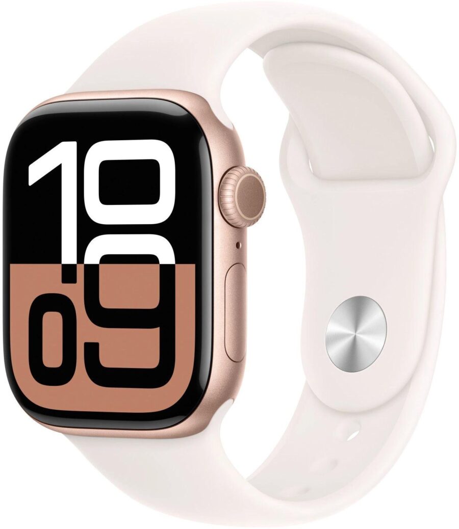 Смарт-часы Apple Watch Series 10 A2997 42мм OLED корп.розовое золото Sport Band рем.белый разм.брасл.:150-200мм (MWWJ3LW/A)
