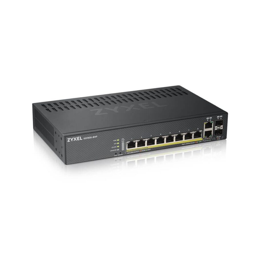 Коммутатор/ ZYXEL GS1920-8HPv2 Hybrid Smart switch PoE+ ZYXEL Nebula Flex, 8xGE PoE+, 2xCombo (SFP/RJ-45), silent (fanless), budget PoE 130W, Standalone / cloud management — изображение 2