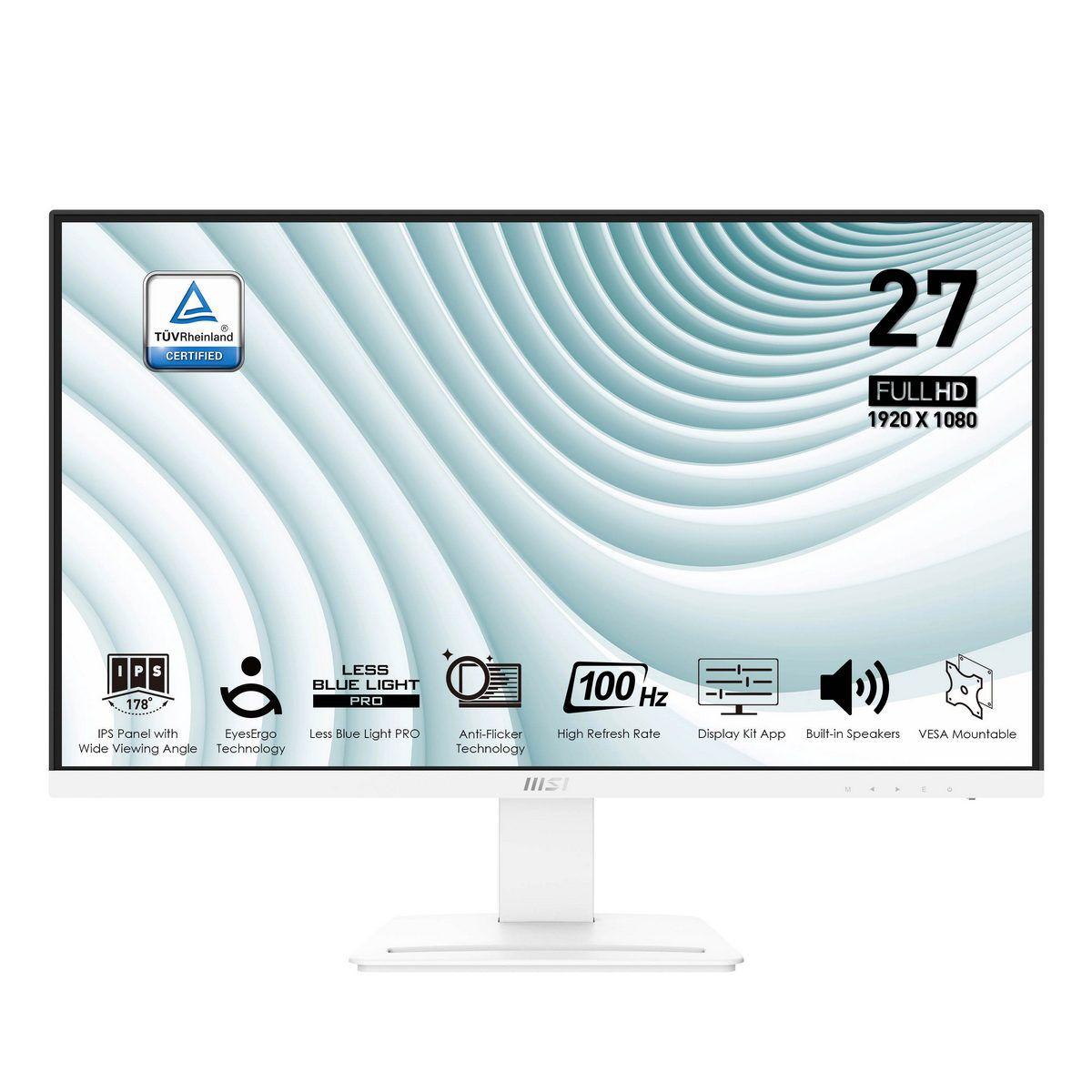 Монитор Bad Pack 27" MSI PRO MP273AW White (IPS, 1920x1080, D-Sub+HDMI+DP, 4 ms, 178°/178°, 300 cd/m, 1000:1 (100M:1), 100Hz, MM) — изображение 2