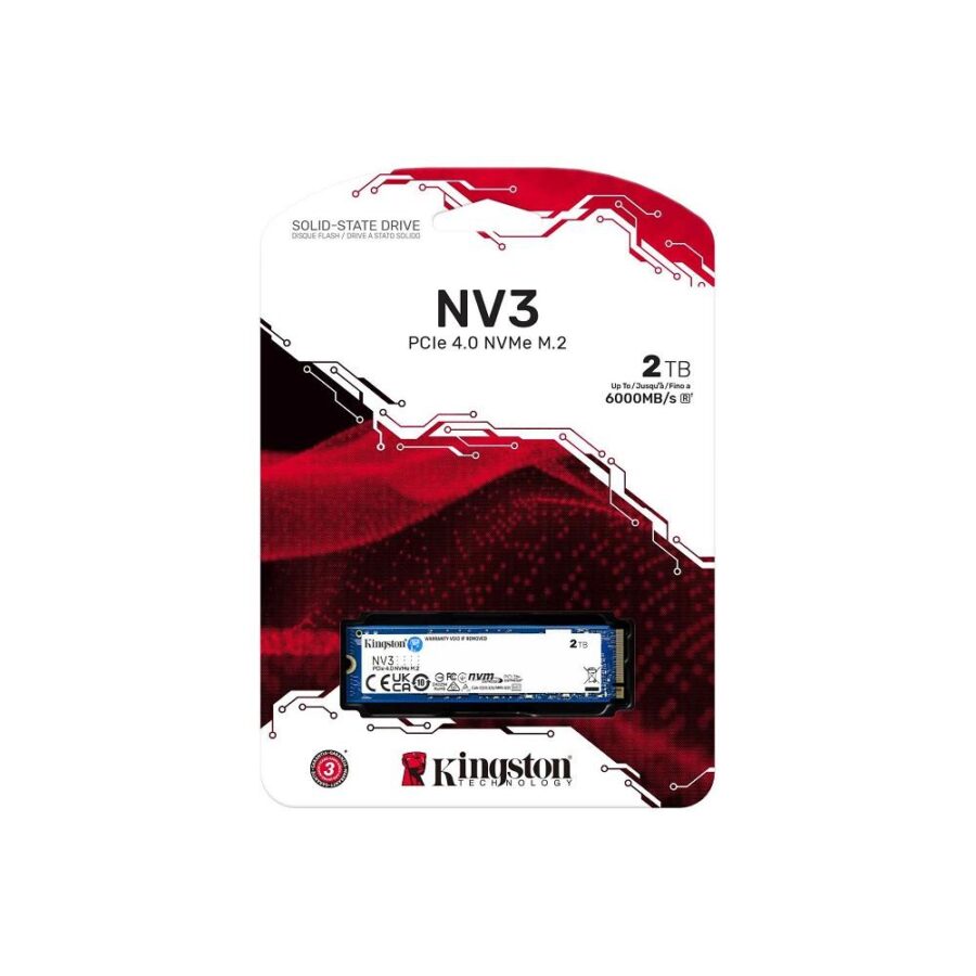 Твердотельный накопитель/ Kingston SSD NV3, 2000GB, M.2(22x80mm), NVMe, PCIe 4.0 x4, 3D TLC, R/W 6000/5000MB/s, TBW 640, DWPD 0.3 (12 мес) — изображение 2