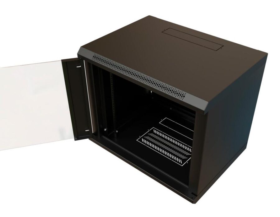 Шкаф коммутационный WRline (WR-TW-1266-GP-RAL9004) настенный 12U 600x600мм пер.дв.стекл 2 бок.пан. направл.под винты 60кг черный 500мм 650мм IP20 сталь — изображение 4