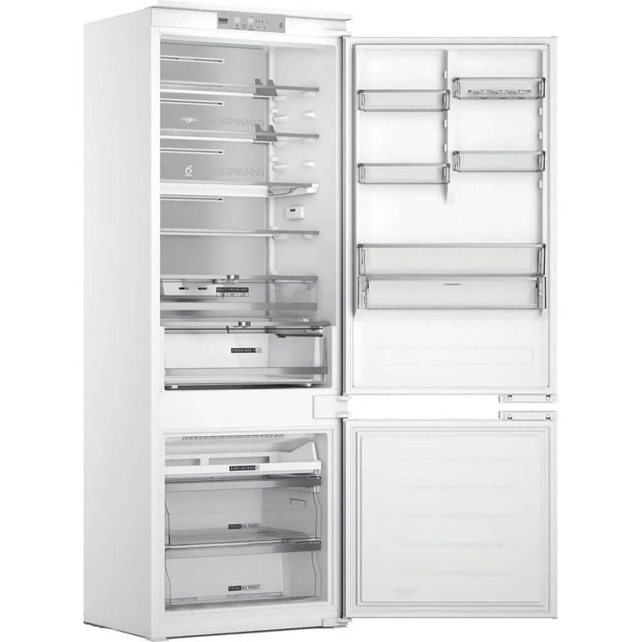 Встраиваемые холодильники Whirlpool 70 см, 193.5х54.3х69 см, 295/99 л, инверторный компрессор, автоматическая разморозка, зона свежести влажная, сенсорное управление, технология 6 SMYSL FreshControl, MultiFlow, FreezeControl, перенавешиваемые дверцы, скол