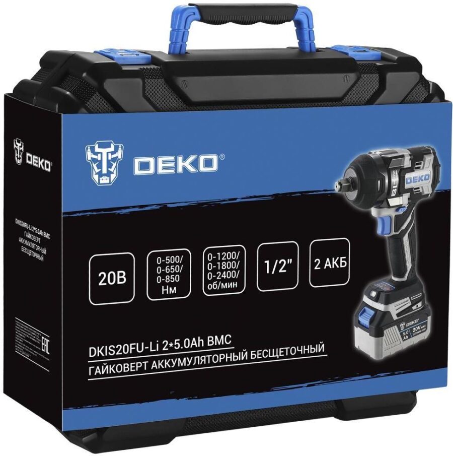 Гайковерт Deko DKIS20FU-Li аккум. патрон:квад.1/2" (кейс в комплекте) (063-4433)