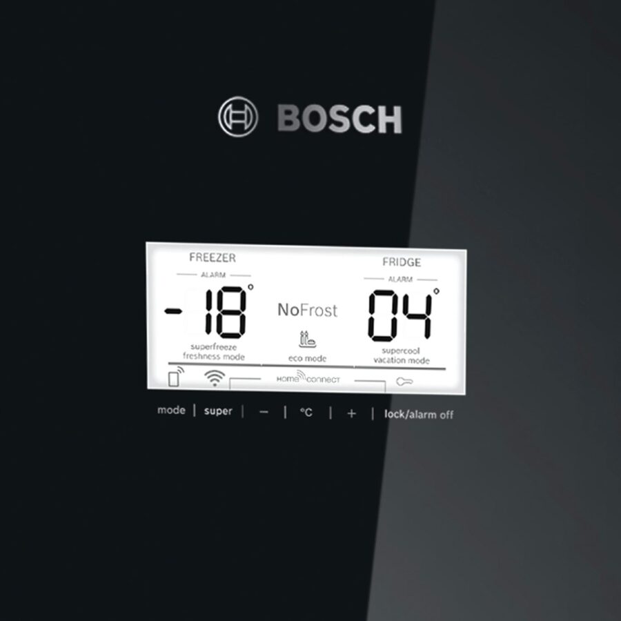 Холодильник BOSCH Serie 6, Full NoFrost,  Габариты 203x70x67, Общий пол. объем: 435 (х:330, м:105), Черный под стеклом, Цифровой LCD дисплей, Утопленные ручки во всю высоту, Multi Airflow,  Нулевые зоны VitaFresh plus с регулировкой температуры, Зона свеж — изображение 2