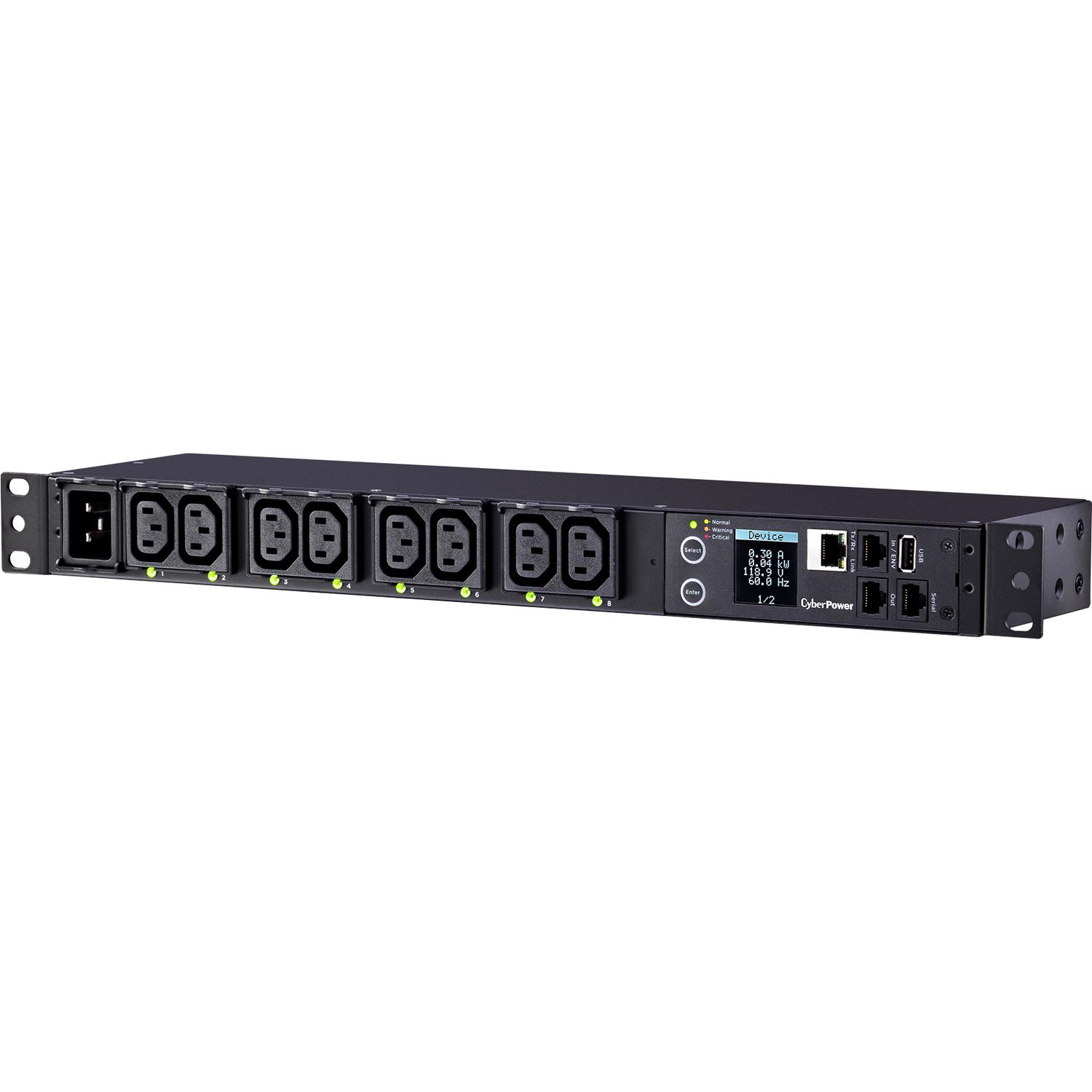 Блок распределения питания/ PDU CyberPower PDU81005 1U type, 16Amp, plug IEC 320 C20, (8) IEC 320 C13 — изображение 2