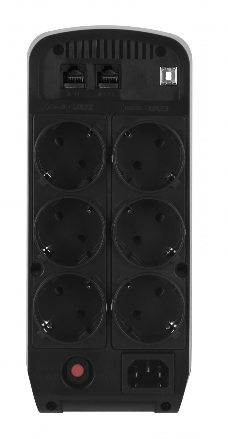 ИБП CyberPower CP900EPFCLCD, Line-Interactive, 900VA/540W, 6 Schuko розеток, USB, RJ11/RJ45, LCD дисплей, Black, 0.33х0.36х0.2м., 8.3кг./ UPS Line-Interactive CyberPower CP900EPFCLCD 900VA/540W USB/RJ11/45 (6 EURO), с чистым синусом при работе от АКБ — изображение 3