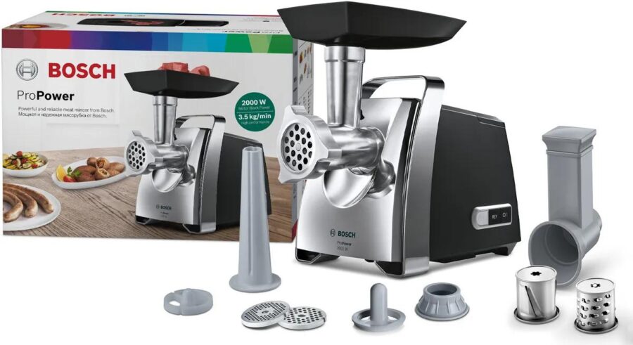 Мясорубка BOSCH/ Мясорубка 700Вт, 3.5 кг/мин, реверс, насадки: шинковка, кеббе, колбас — изображение 4