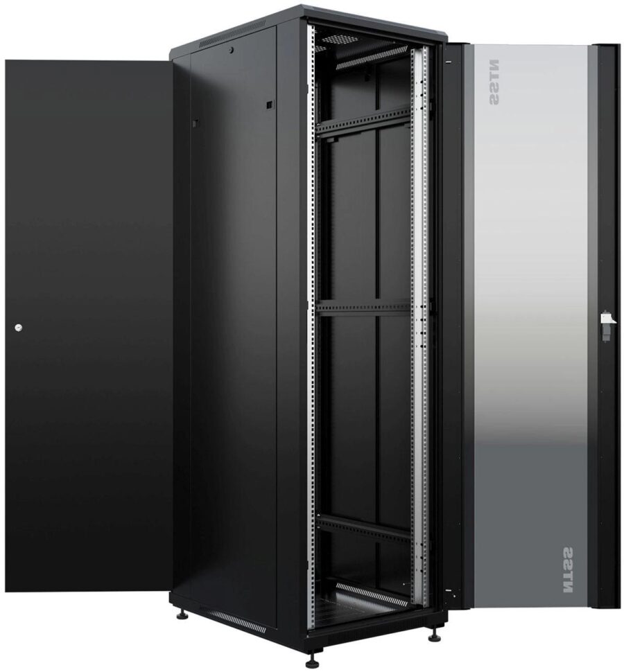 Шкаф серверный NTSS Премиум (NTSS-R42U6080GS-BL) напольный 42U 600x800мм пер.дв.стекл металл 900кг черный 710мм 99кг 1987мм IP20 сталь — изображение 3
