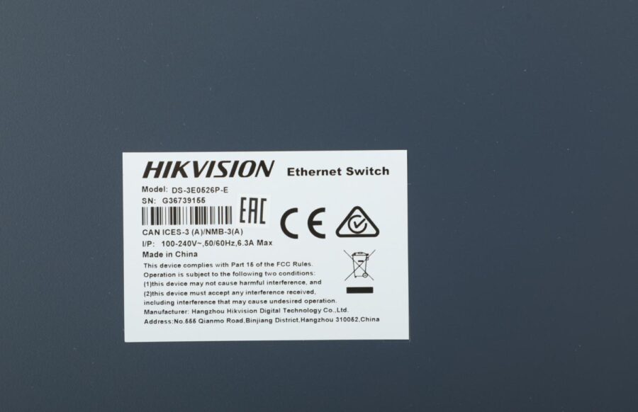 Коммутатор Hikvision DS-3E0526P-E 25x1Гбит/с 1SFP 24PoE+ 270W неуправляемый