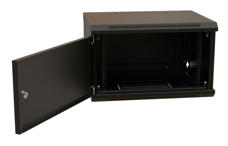 Шкаф коммутационный WRline (WR-TW-0645-SR-RAL9004) настенный 6U 600x450мм пер.дв.металл 2 бок.пан. направл.под винты 60кг черный 350мм 367мм IP20 сталь — изображение 2