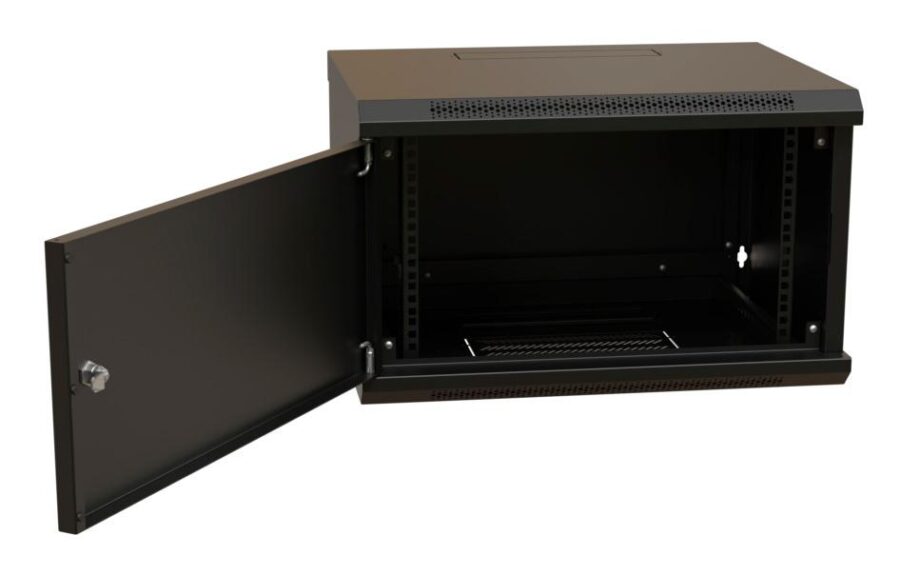 Шкаф коммутационный WRline (WR-TW-0666-SR-RAL9004) настенный 6U 600x600мм пер.дв.металл 2 бок.пан. направл.под винты 60кг черный 500мм 367мм IP20 сталь — изображение 2