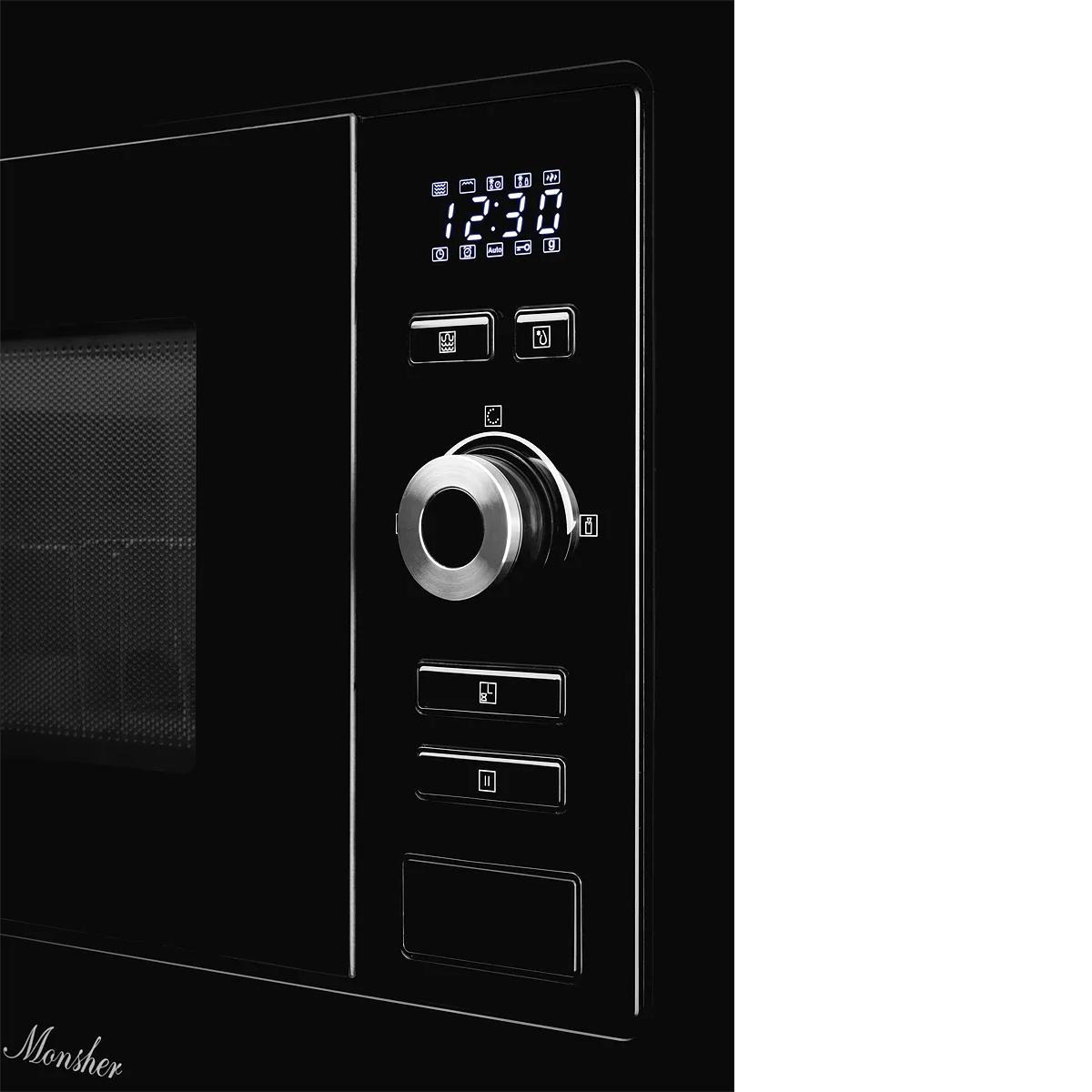 Встраиваемая микроволновая печь Monsher/ встраиваемая, 59.3х38.5х31.3 см, мощность микроволновой печи 800-1250 Вт, мощность гриля 1000 Вт, 5 уровней мощности, электронное управление, многофункциональный дисплей, режим Микроволны/Гриль/Комби, автоменю8 про — изображение 3
