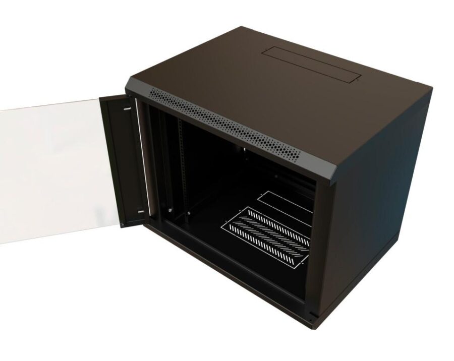 Шкаф коммутационный WRline (WR-TW-1245-GP-RAL9004) настенный 12U 600x450мм пер.дв.стекл 2 бок.пан. направл.под винты 60кг черный 350мм 650мм IP20 сталь — изображение 4