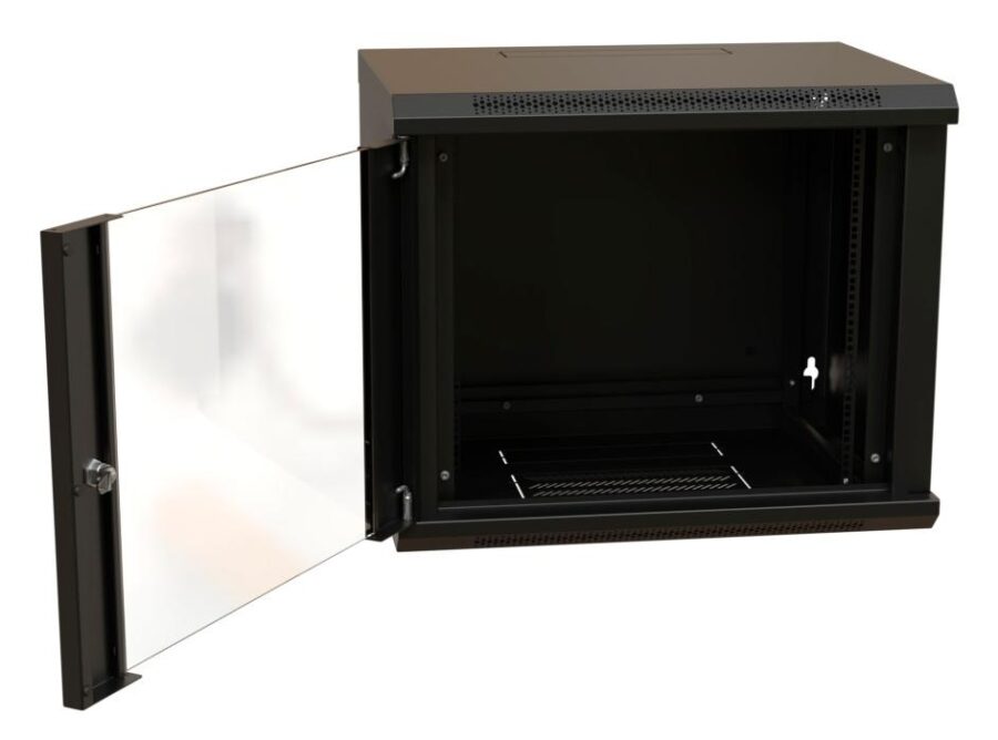 Шкаф коммутационный WRline (WR-TW-1566-GP-RAL9004) настенный 15U 600x600мм пер.дв.стекл 2 бок.пан. направл.под винты 60кг черный 520мм 775мм IP20 сталь — изображение 3