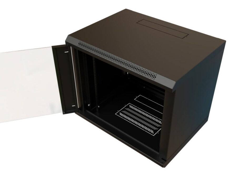 Шкаф коммутационный WRline (WR-TW-1566-GP-RAL9004) настенный 15U 600x600мм пер.дв.стекл 2 бок.пан. направл.под винты 60кг черный 520мм 775мм IP20 сталь — изображение 4