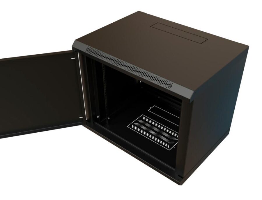 Шкаф коммутационный WRline (WR-TW-1266-SR-RAL9004) настенный 12U 600x600мм пер.дв.металл 2 бок.пан. направл.под винты 60кг черный 520мм 650мм IP20 сталь — изображение 4
