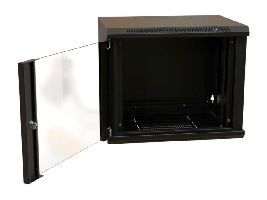 Шкаф коммутационный WRline (WR-TW-1245-GP-RAL9004) настенный 12U 600x450мм пер.дв.стекл 2 бок.пан. направл.под винты 60кг черный 350мм 650мм IP20 сталь — изображение 3