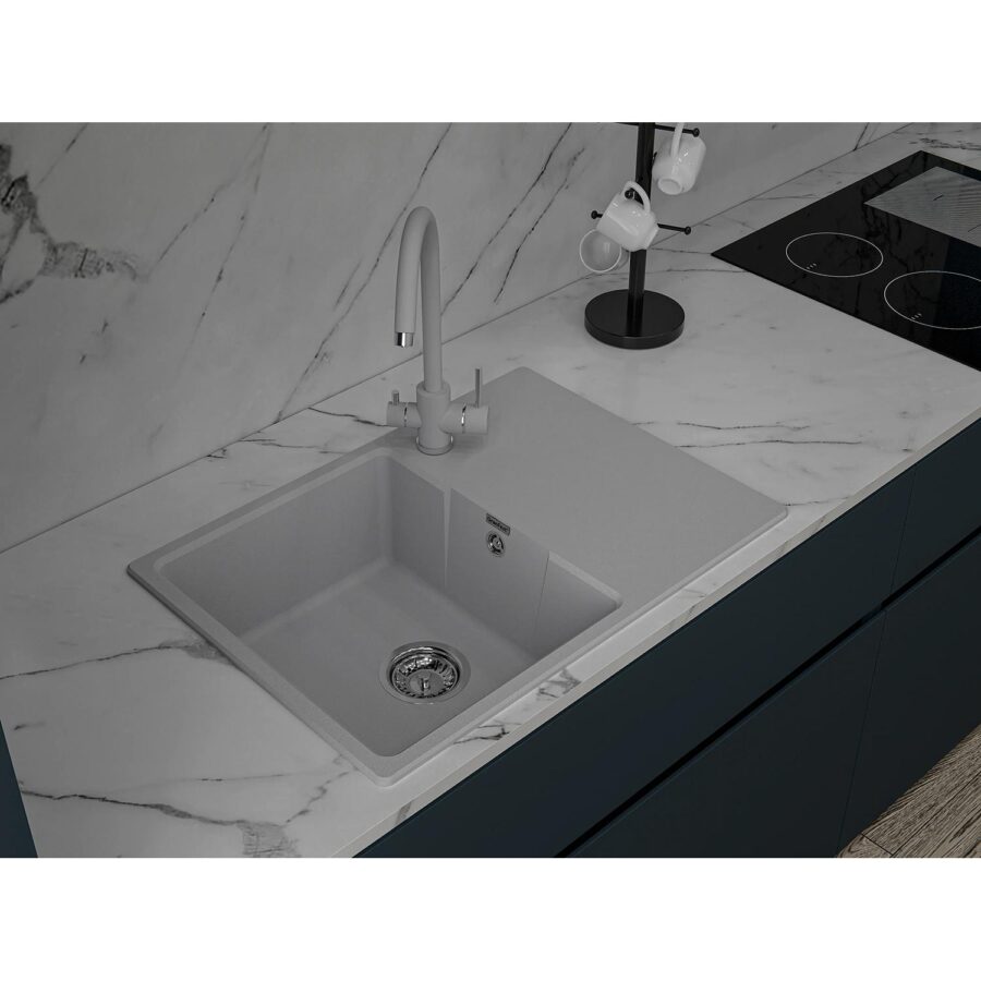 Кухонная мойка GRANFEST URBAN 668L gray 1-чаша+крыло 680*490мм, монтаж: врезной, материал: кварц, цвет: серый — изображение 3