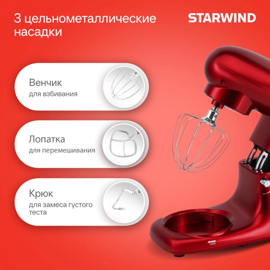 Миксер планетарный Starwind SPM7165 1900Вт красный — изображение 4