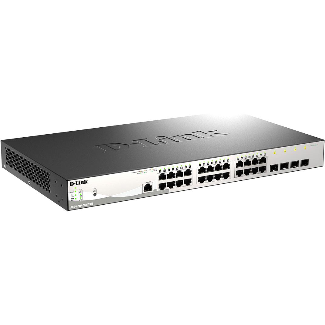 Коммутатор/ DGS-1210-28MP/ME Managed L2 Metro Ethernet Switch 24x1000Base-T PoE, 4x1000Base-X SFP, PoE Budget 370W, Surge 6KV, CLI, RJ45 Console, Dying Gasp — изображение 2