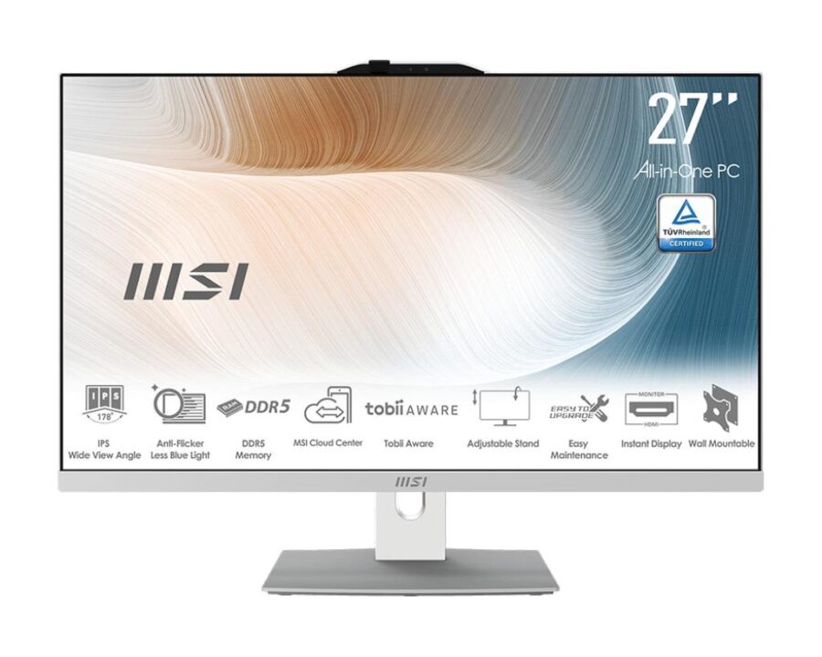 Моноблок/ MSI Modern AM272P 1M   27"(1920x1080 (матовый) IPS)/Intel Core 5 120U(Ghz)/8192Mb/256PCISSDGb/noDVD/Int:Intel® Graphics/Cam/BT/WiFi/-/war 1y/7.5kg/White/DOS + Wireless KB+M