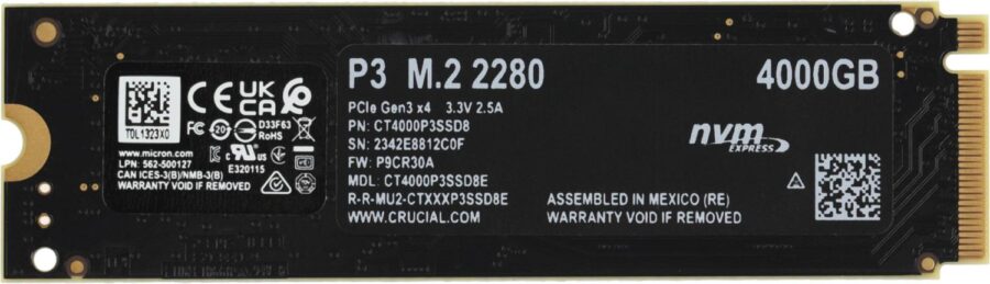 Накопитель SSD Crucial PCIe 3.0 x4 4TB CT4000P3SSD8 P3 M.2 2280 — изображение 2