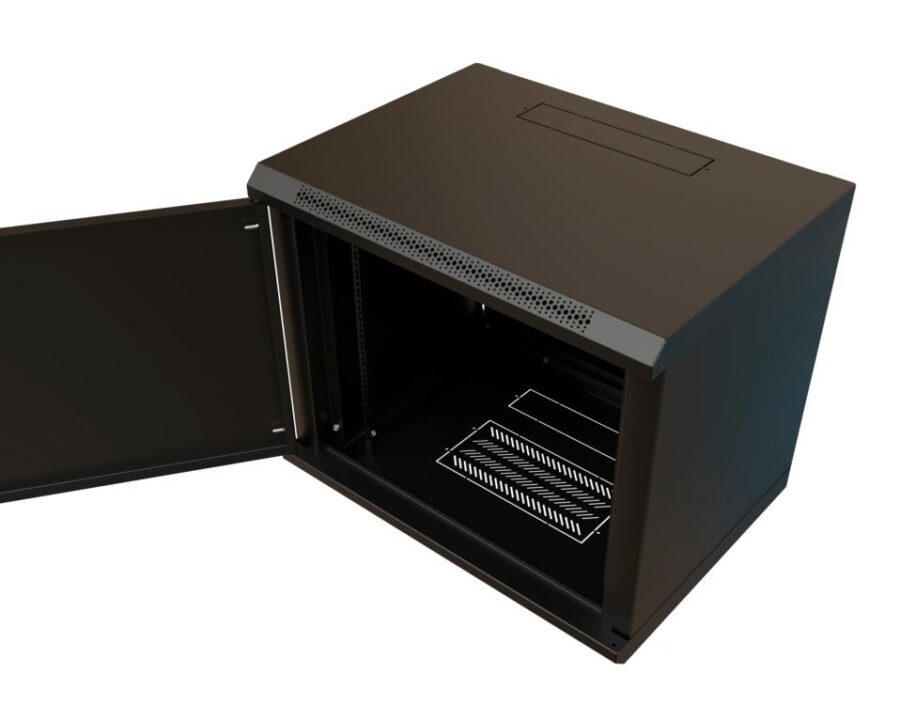 Шкаф коммутационный WRline (WR-TW-1245-SR-RAL9004) настенный 12U 600x450мм пер.дв.металл 2 бок.пан. направл.под винты 60кг черный 350мм 650мм IP20 сталь — изображение 4