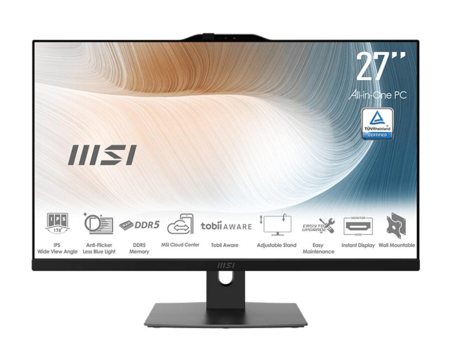 Моноблок/ MSI Modern AM272P 1M   27"(1920x1080 (матовый) IPS)/Intel Core 5 120U(Ghz)/8192Mb/256PCISSDGb/noDVD/Int:Intel® Graphics/Cam/BT/WiFi/-/war 1y/7.5kg/Black/DOS + Wireless KB+M