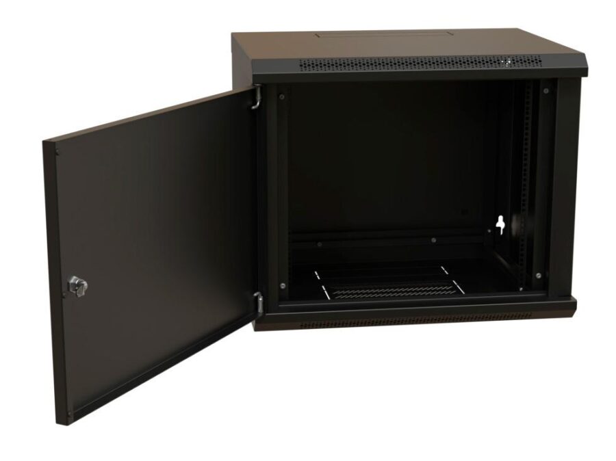 Шкаф коммутационный WRline (WR-TW-1245-SR-RAL9004) настенный 12U 600x450мм пер.дв.металл 2 бок.пан. направл.под винты 60кг черный 350мм 650мм IP20 сталь — изображение 3