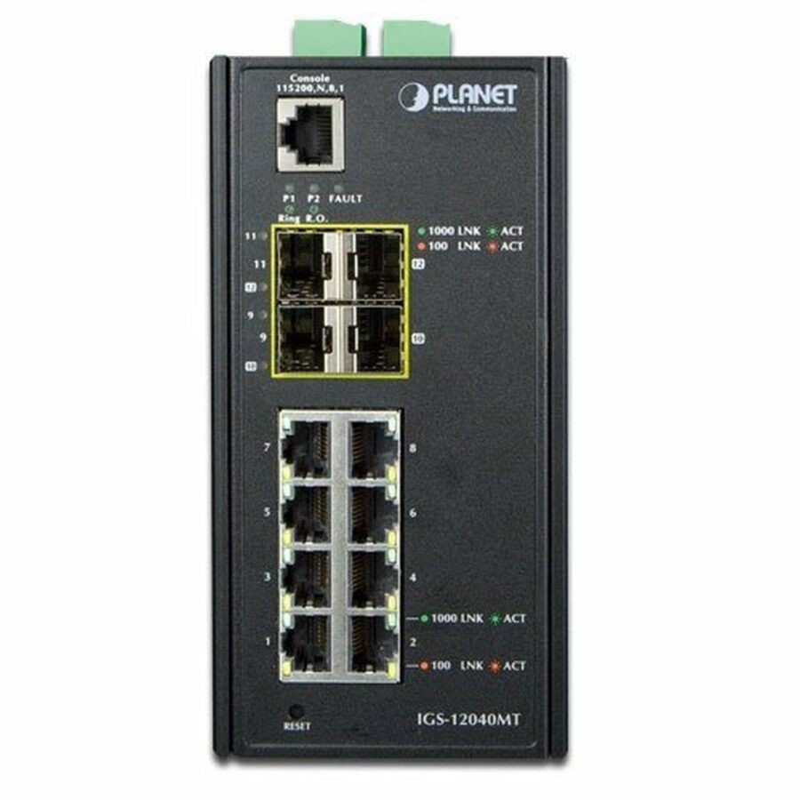 IGS-12040MT индустриальный управляемый коммутатор/ IP30 Industrial 8* 1000TP + 4* 100/1000F SFP Full Managed Ethernet Switch (-40 to 75 degree C, 2*DI, 2*DO, 12V-72VDC IN), ERPS Ring, 1588 — изображение 2