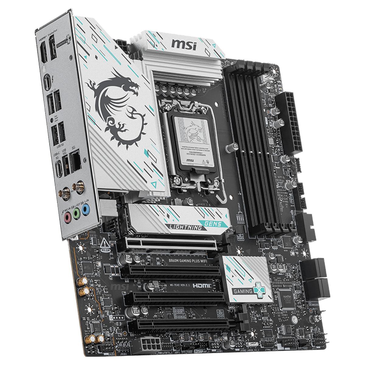 Материнская плата MSI B860M GAMING PLUS WIFI B860, LGA1851, 4*DDR5, 4*PCIEx16, 3*M.2, 1*TypeC, 1*USB3.2Gen2, 5*USB3.2Gen1, 6*USB2.0, 4*SATA3.0, 5G, Type-C(DP), DP, HDMI, M-ATX, RTL — изображение 3