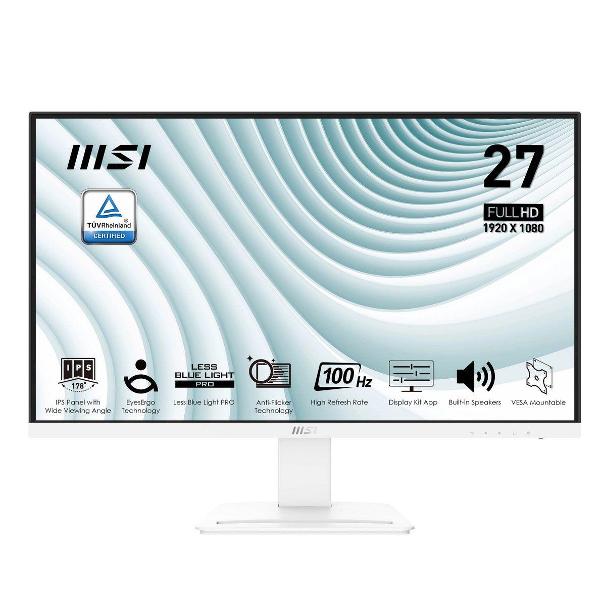 Монитор Bad Pack 27" MSI PRO MP273AW White (IPS, 1920x1080, D-Sub+HDMI+DP, 4 ms, 178°/178°, 300 cd/m, 1000:1 (100M:1), 100Hz, MM)